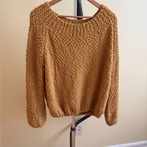 Woven Heart Textured Crew Neck Sweater - Tan